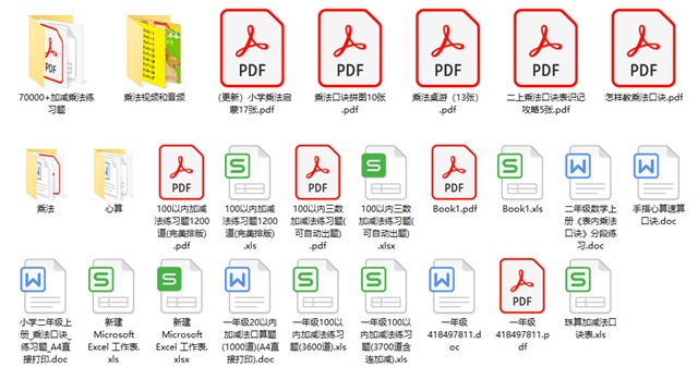 少儿小学数学乘除法资料，乘法启蒙练习题电子版素材资料